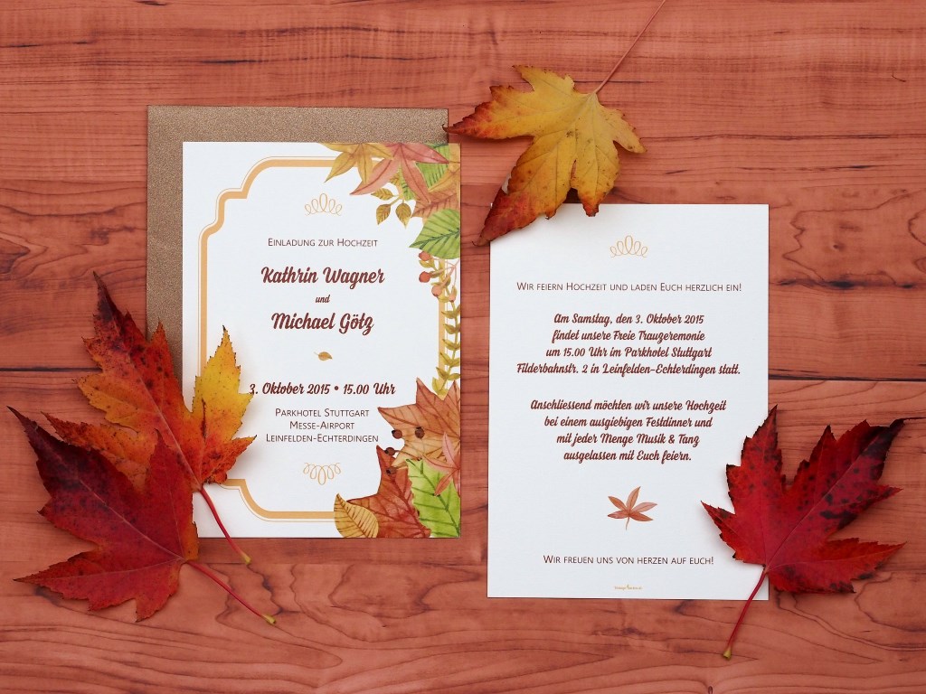 Einladungskarte zur Hochzeit auf gestrichenem Bilderdruckpapier